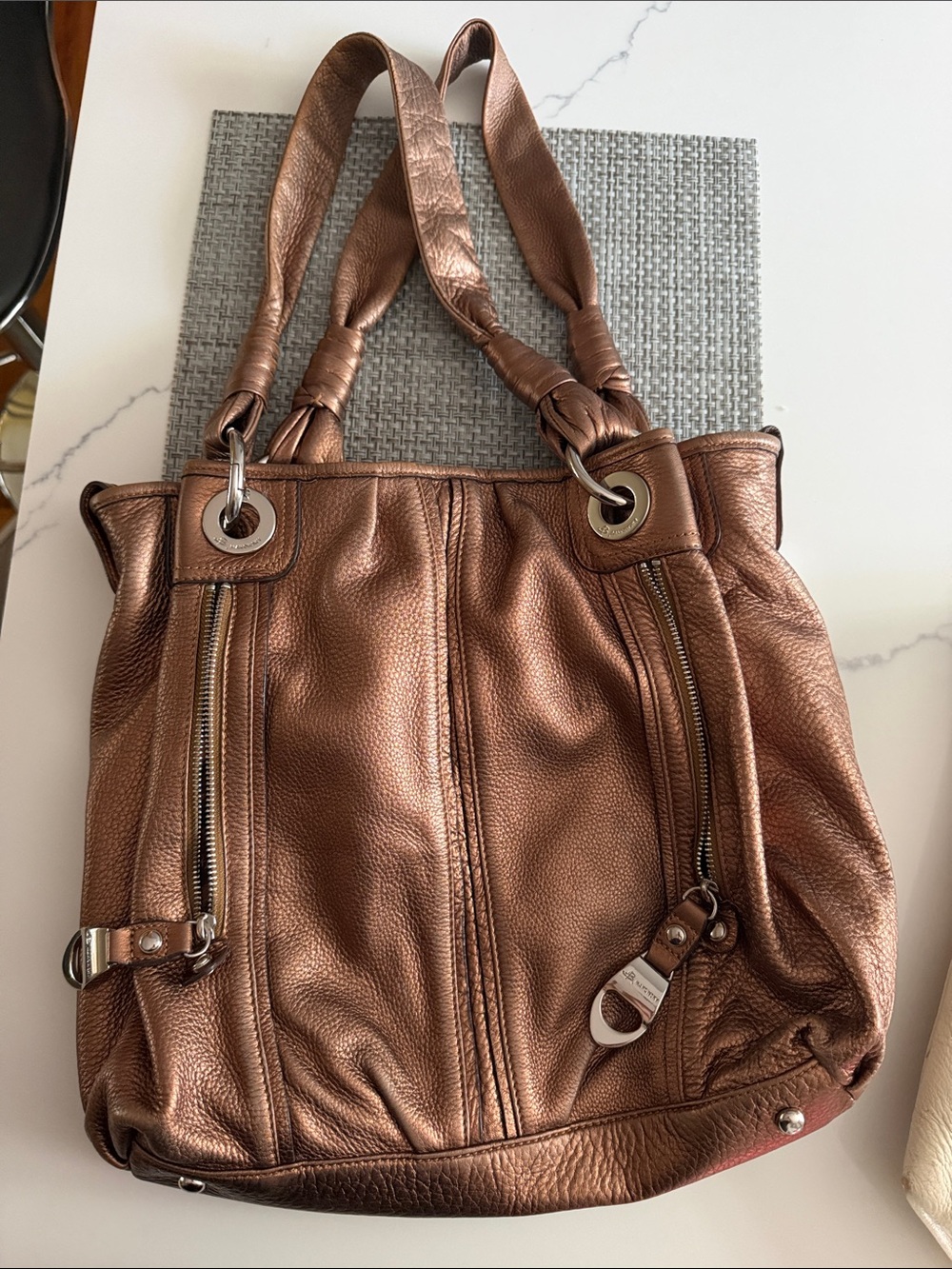 Metallic Brown Leather Tote Handbag